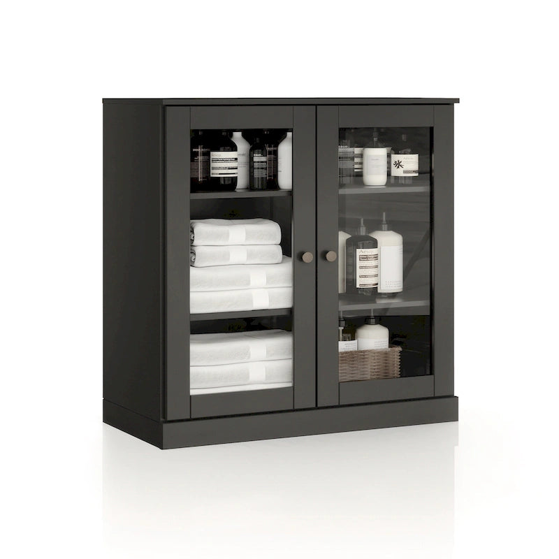 Solid Wood 32" Bathroom Cabinet with Clear Glass Doors and Adjustable Shelves