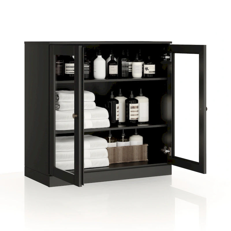 Solid Wood 32" Bathroom Cabinet with Clear Glass Doors and Adjustable Shelves
