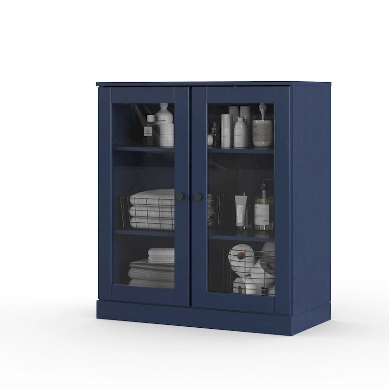 Solid Wood 32" Bathroom Cabinet with Clear Glass Doors and Adjustable Shelves