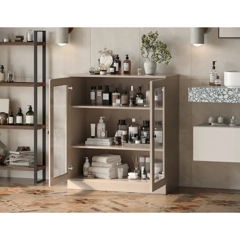 Solid Wood 32" Bathroom Cabinet with Clear Glass Doors and Adjustable Shelves