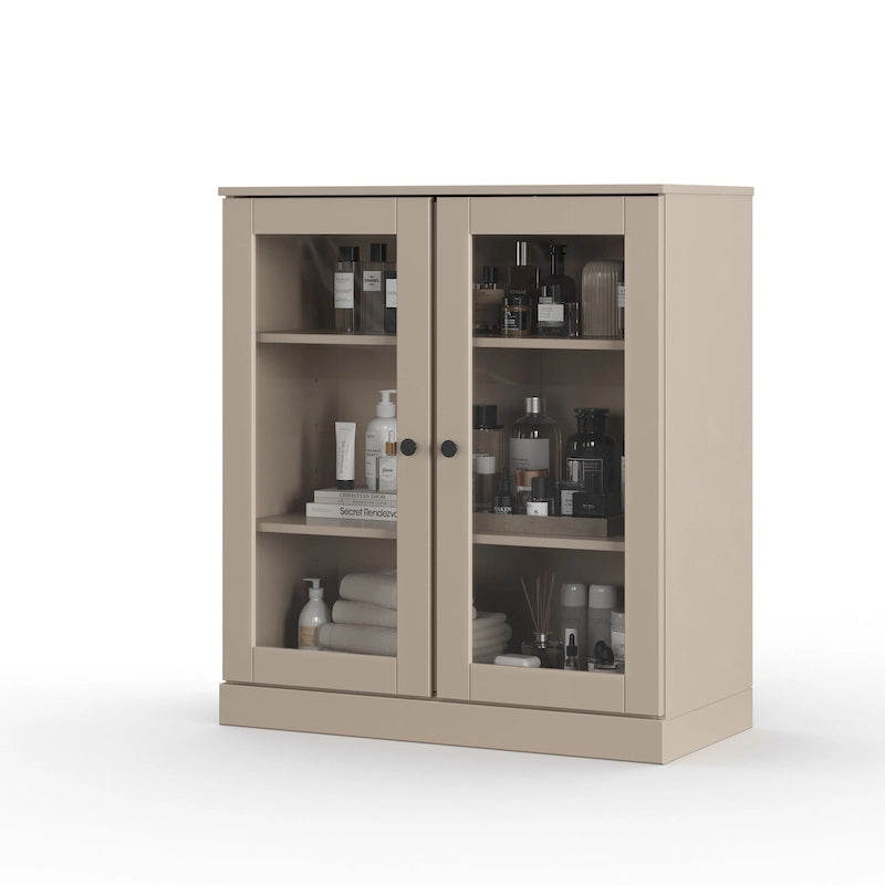 Solid Wood 32" Bathroom Cabinet with Clear Glass Doors and Adjustable Shelves