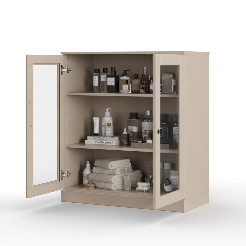 Solid Wood 32" Bathroom Cabinet with Clear Glass Doors and Adjustable Shelves