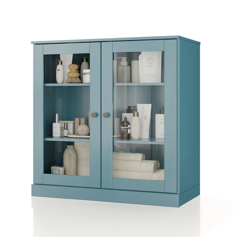 Solid Wood 32" Bathroom Cabinet with Clear Glass Doors and Adjustable Shelves