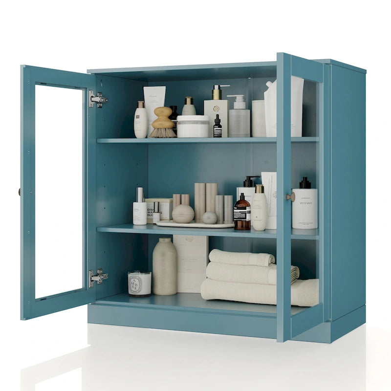 Solid Wood 32" Bathroom Cabinet with Clear Glass Doors and Adjustable Shelves