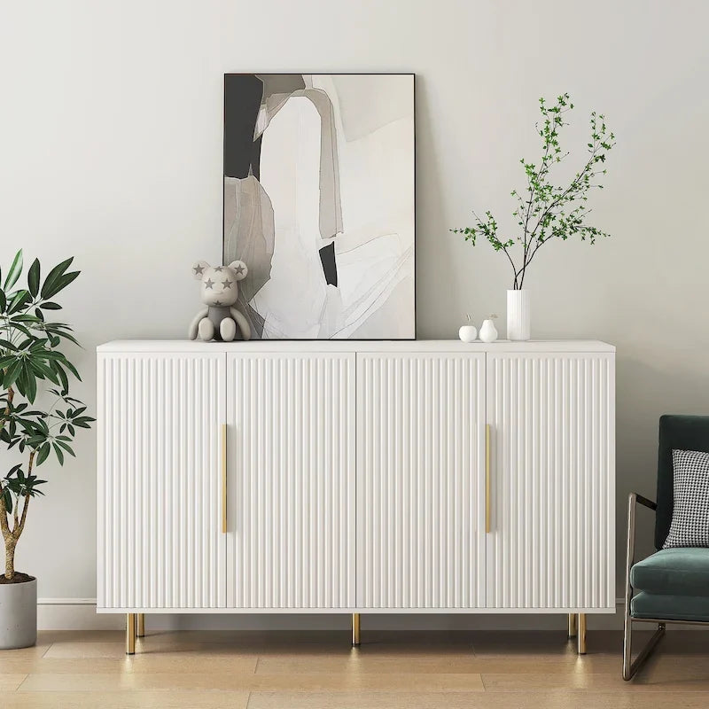 Buffet Cabinet with Fluted Doors, Wood Sideboard