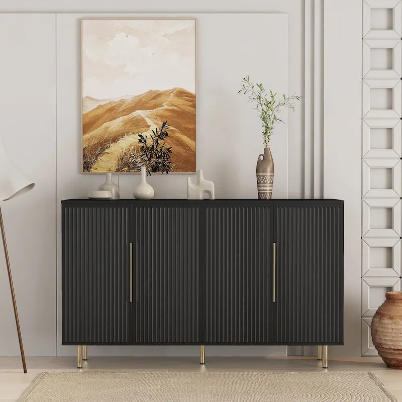 Buffet Cabinet with Fluted Doors, Wood Sideboard
