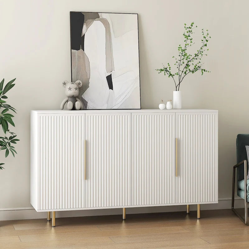 Buffet Cabinet with Fluted Doors, Wood Sideboard