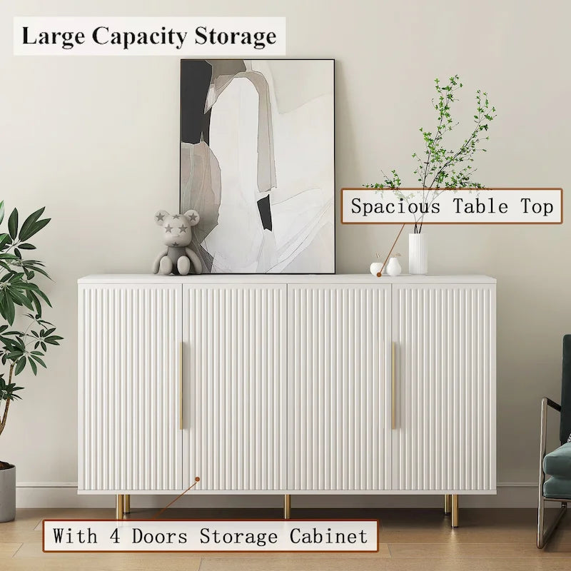 Buffet Cabinet with Fluted Doors, Wood Sideboard