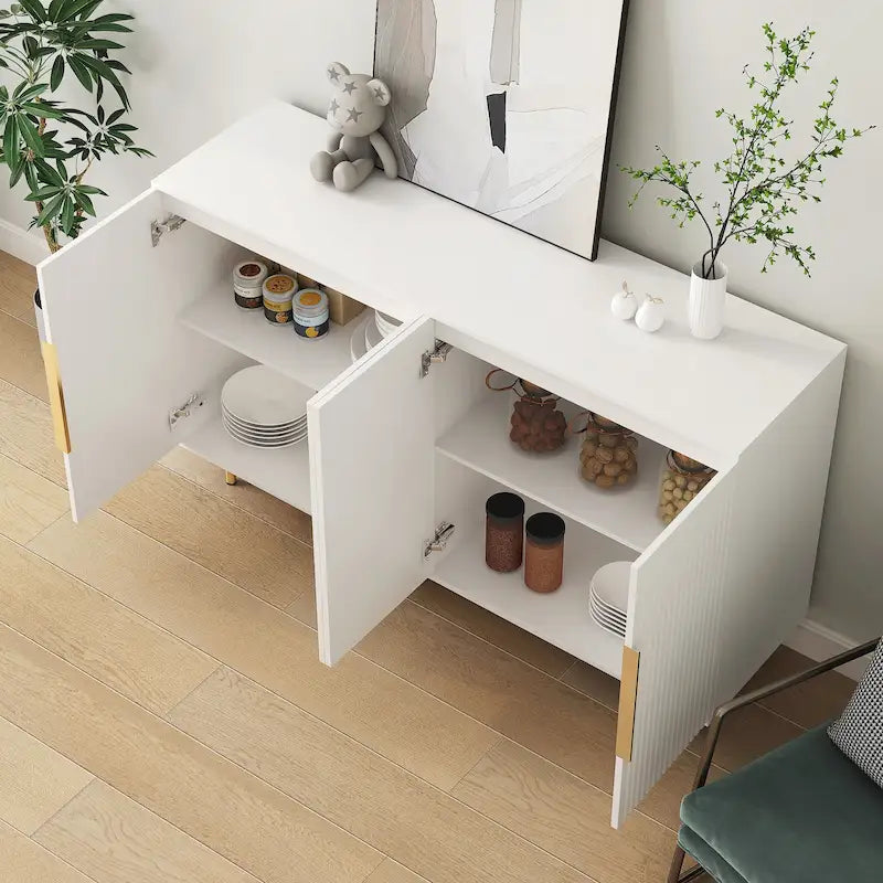 Buffet Cabinet with Fluted Doors, Wood Sideboard