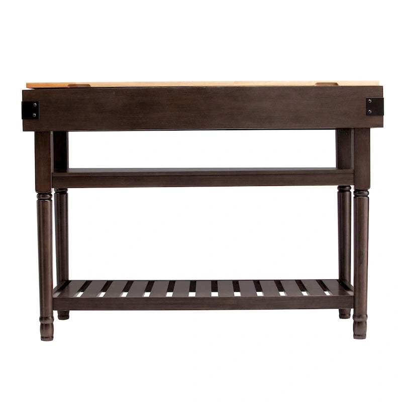 Transitional Gray Storage Kitchen Island with Butcher Block Top