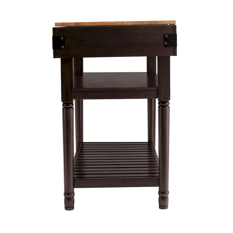 Transitional Gray Storage Kitchen Island with Butcher Block Top