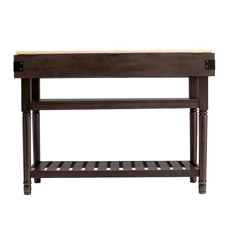 Transitional Gray Storage Kitchen Island with Butcher Block Top