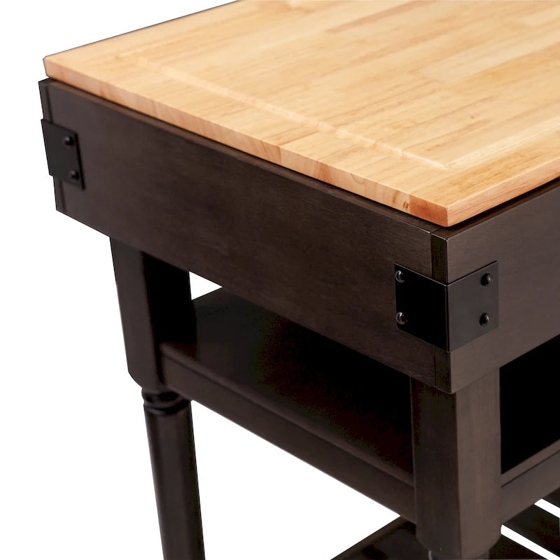 Transitional Gray Storage Kitchen Island with Butcher Block Top