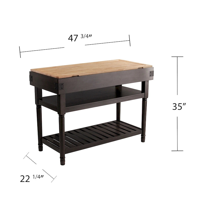 Transitional Gray Storage Kitchen Island with Butcher Block Top