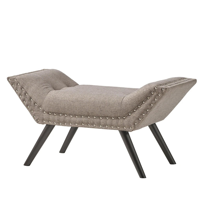 Tufted Fabric Ottoman Bench with Nailhead Trim and Angled Legs