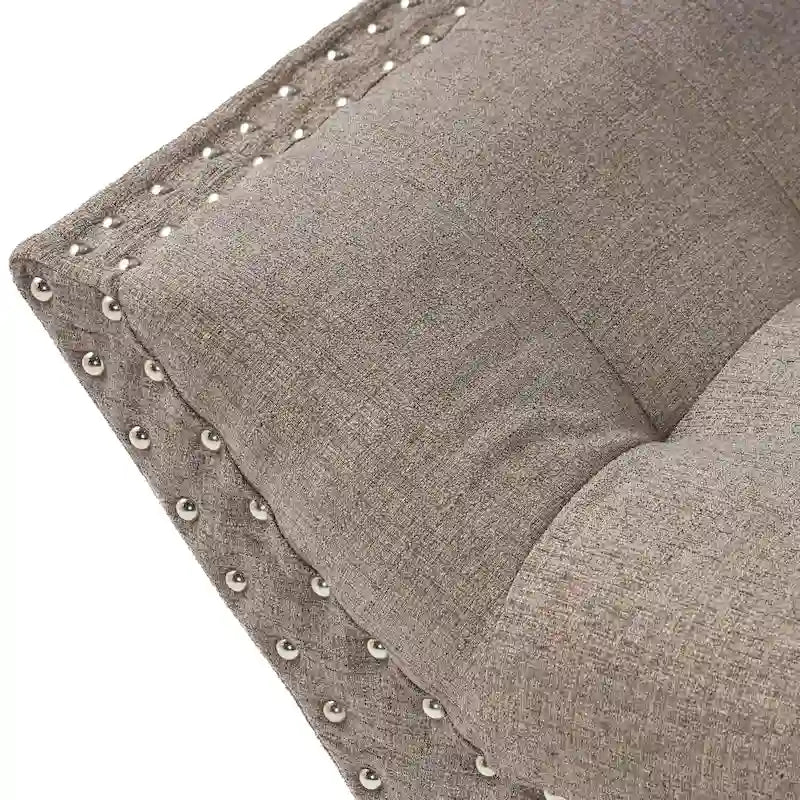 Tufted Fabric Ottoman Bench with Nailhead Trim and Angled Legs