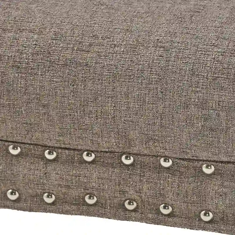Tufted Fabric Ottoman Bench with Nailhead Trim and Angled Legs