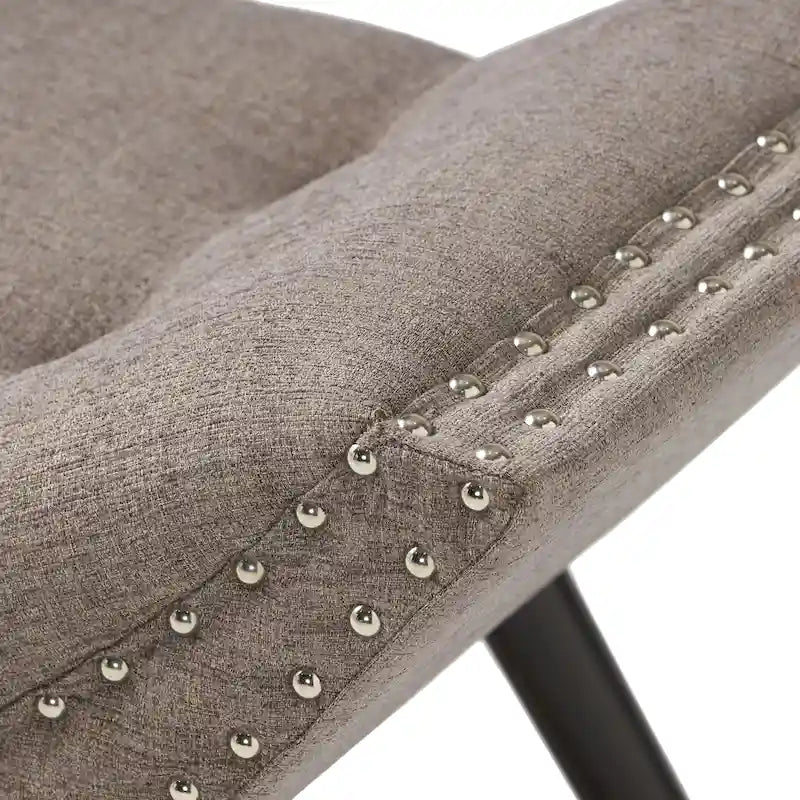 Tufted Fabric Ottoman Bench with Nailhead Trim and Angled Legs
