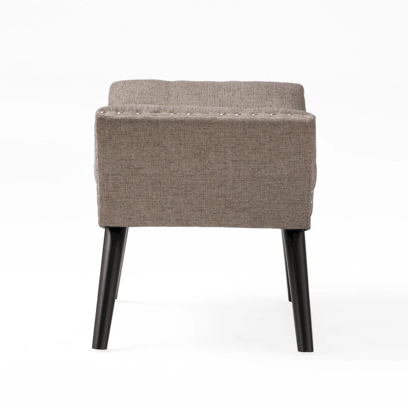 Tufted Fabric Ottoman Bench with Nailhead Trim and Angled Legs