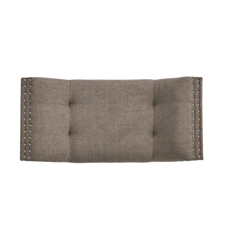 Tufted Fabric Ottoman Bench with Nailhead Trim and Angled Legs