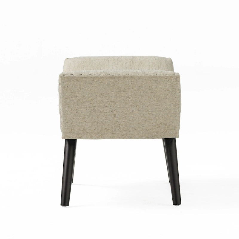 Tufted Fabric Ottoman Bench with Nailhead Trim and Angled Legs