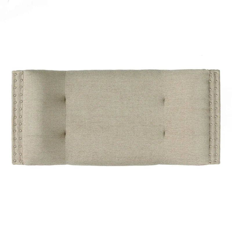 Tufted Fabric Ottoman Bench with Nailhead Trim and Angled Legs