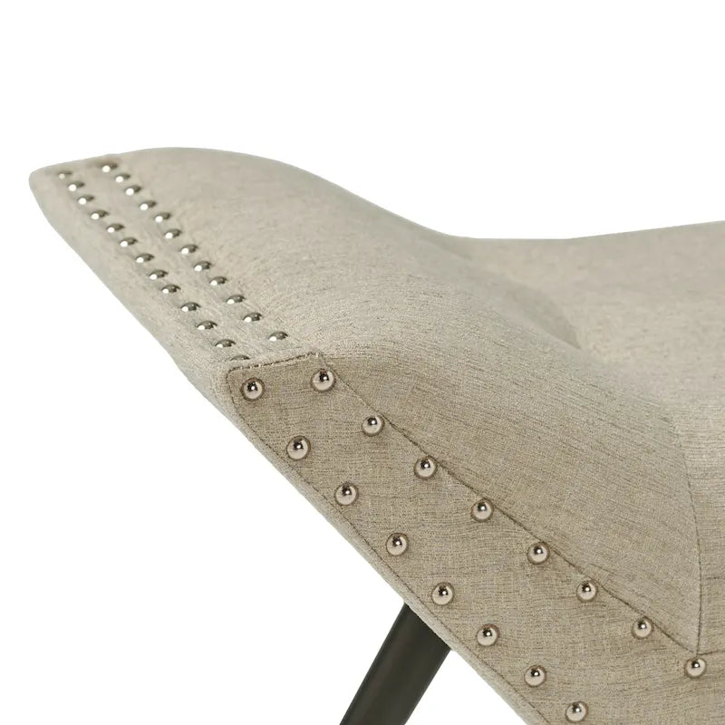 Tufted Fabric Ottoman Bench with Nailhead Trim and Angled Legs