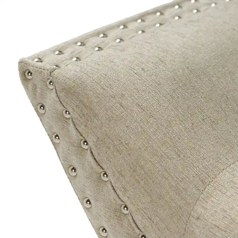 Tufted Fabric Ottoman Bench with Nailhead Trim and Angled Legs