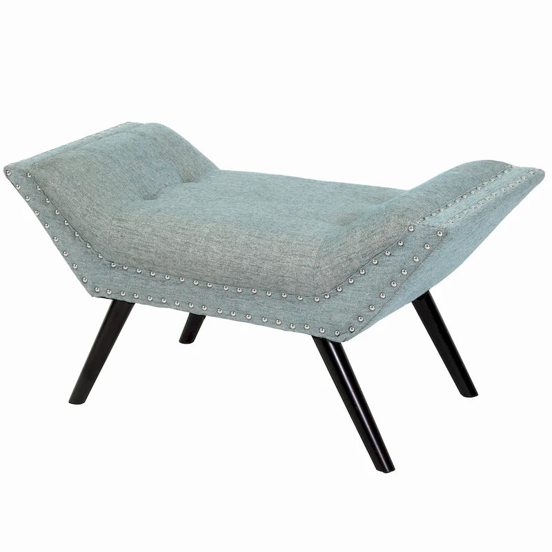Tufted Fabric Ottoman Bench with Nailhead Trim and Angled Legs