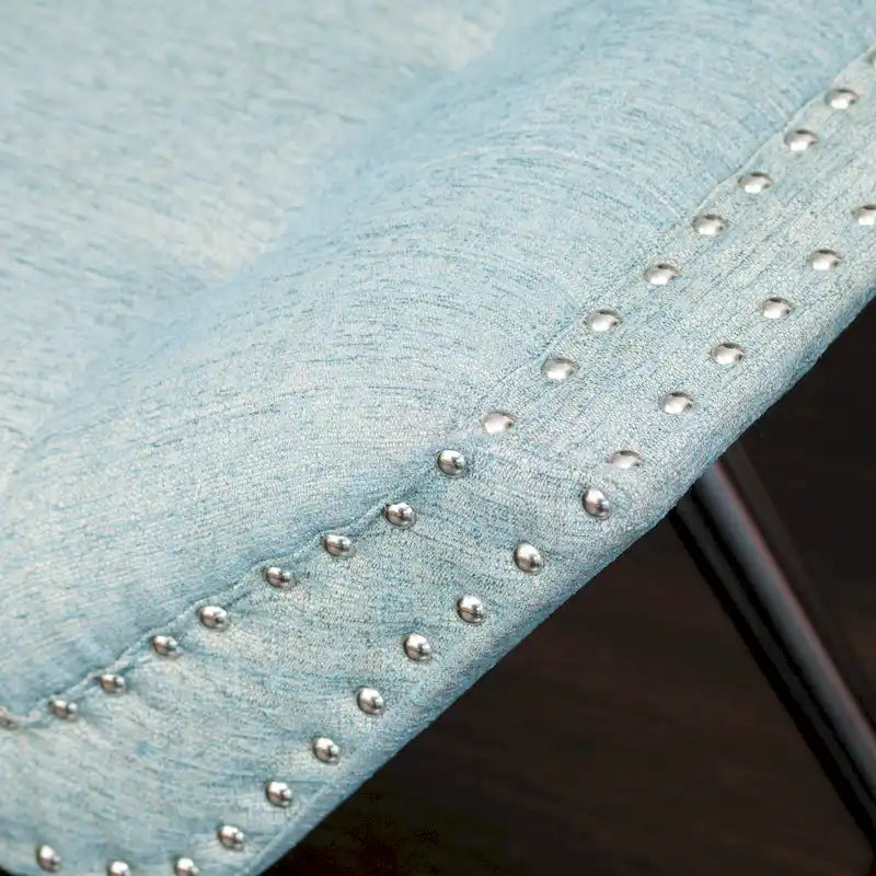 Tufted Fabric Ottoman Bench with Nailhead Trim and Angled Legs