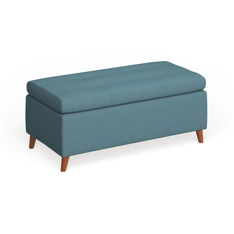 Mid-Century Fabric Storage Ottoman Bench with Biscuit Tufting