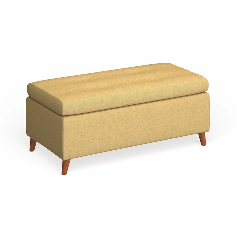 Mid-Century Fabric Storage Ottoman Bench with Biscuit Tufting