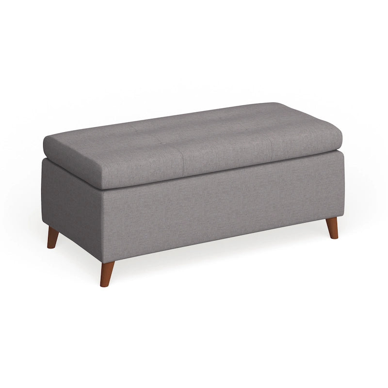 Mid-Century Fabric Storage Ottoman Bench with Biscuit Tufting