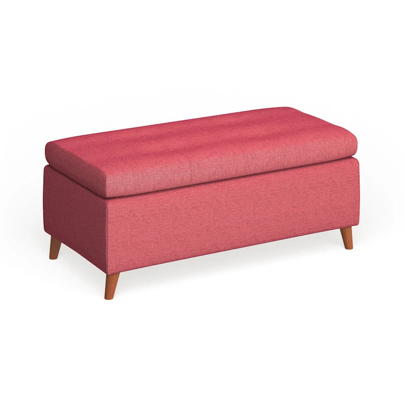 Mid-Century Fabric Storage Ottoman Bench with Biscuit Tufting