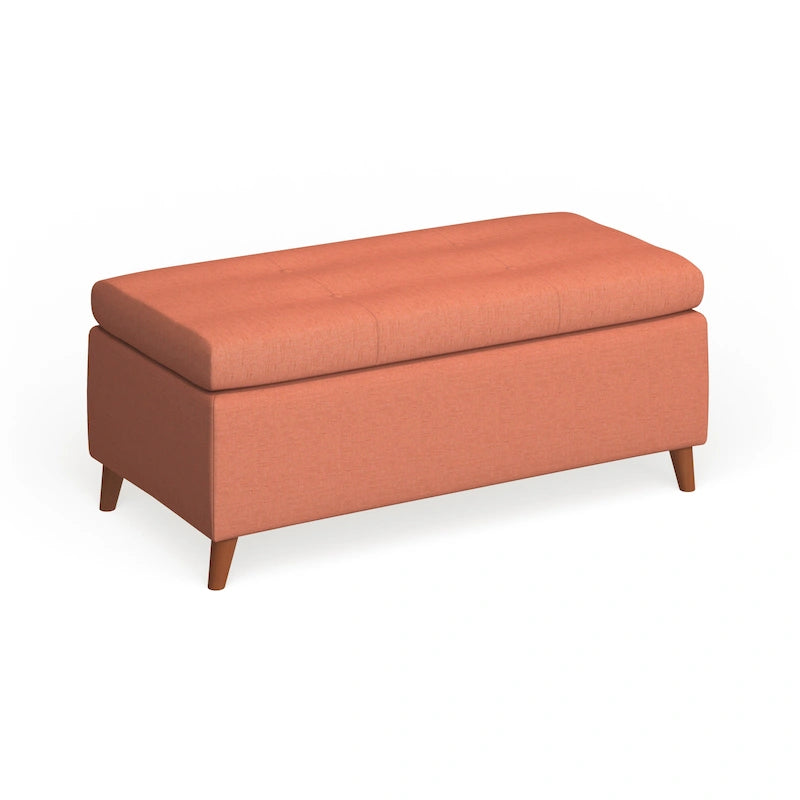 Mid-Century Fabric Storage Ottoman Bench with Biscuit Tufting