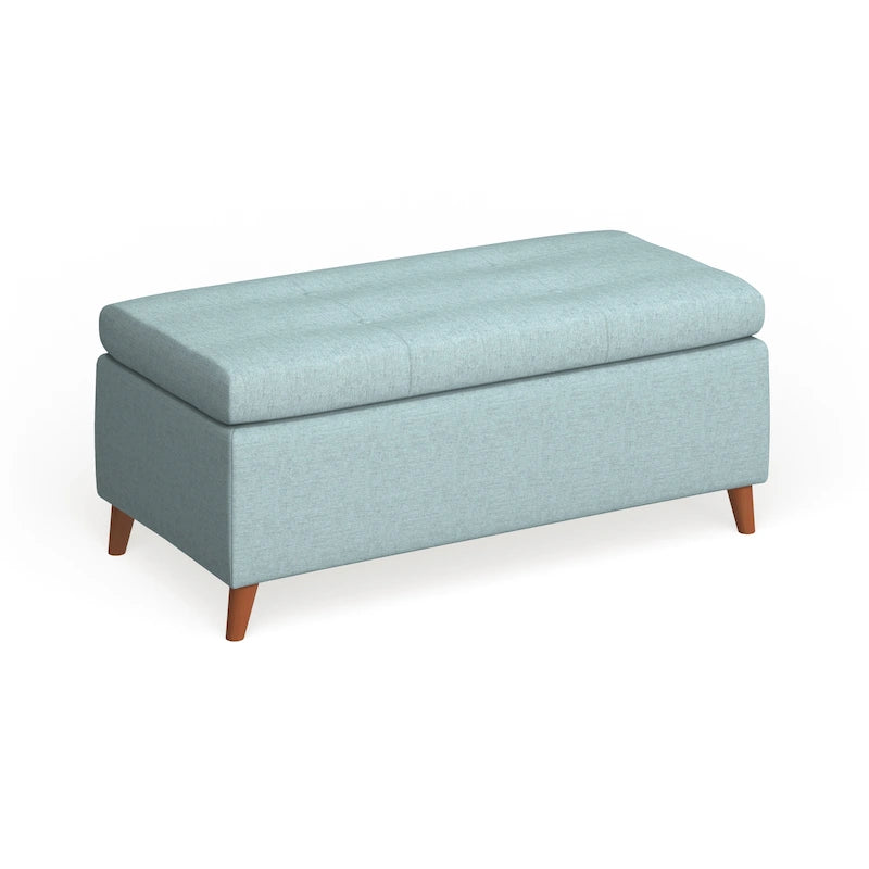 Mid-Century Fabric Storage Ottoman Bench with Biscuit Tufting