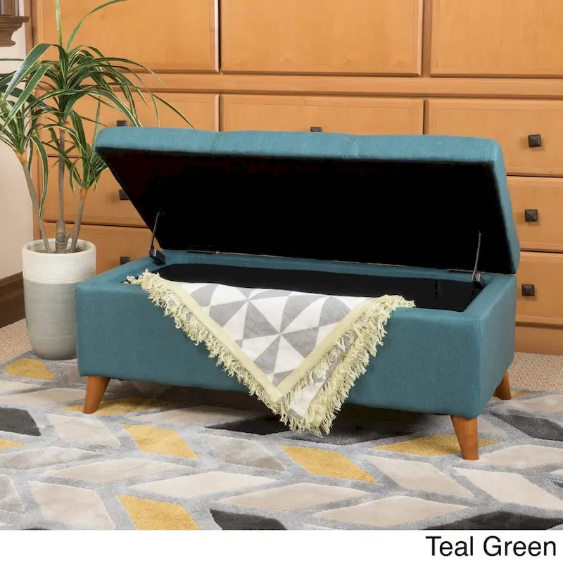 Mid-Century Fabric Storage Ottoman Bench with Biscuit Tufting