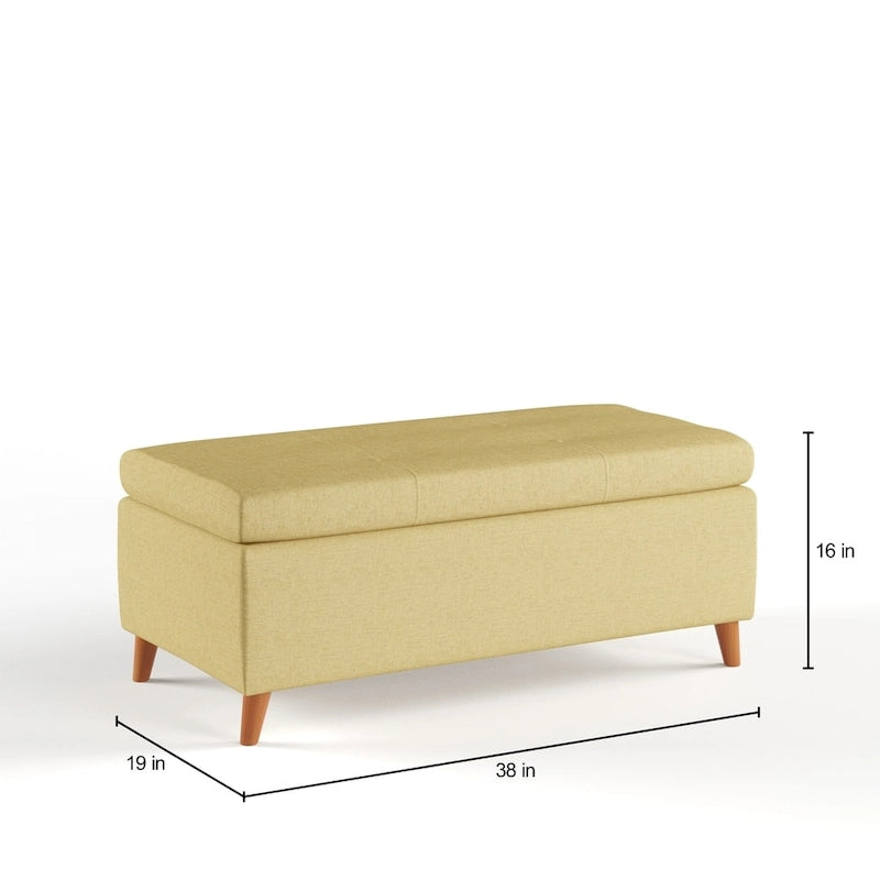 Mid-Century Fabric Storage Ottoman Bench with Biscuit Tufting