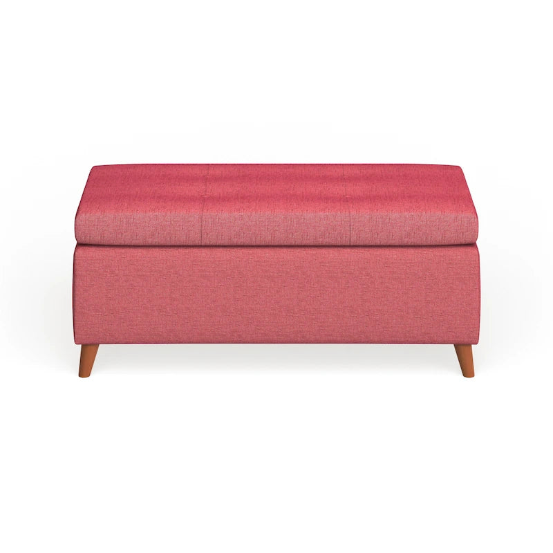 Mid-Century Fabric Storage Ottoman Bench with Biscuit Tufting