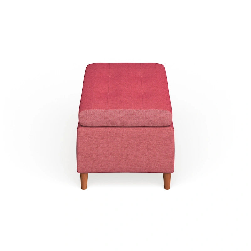 Mid-Century Fabric Storage Ottoman Bench with Biscuit Tufting