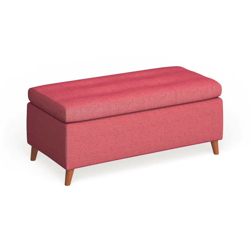 Mid-Century Fabric Storage Ottoman Bench with Biscuit Tufting