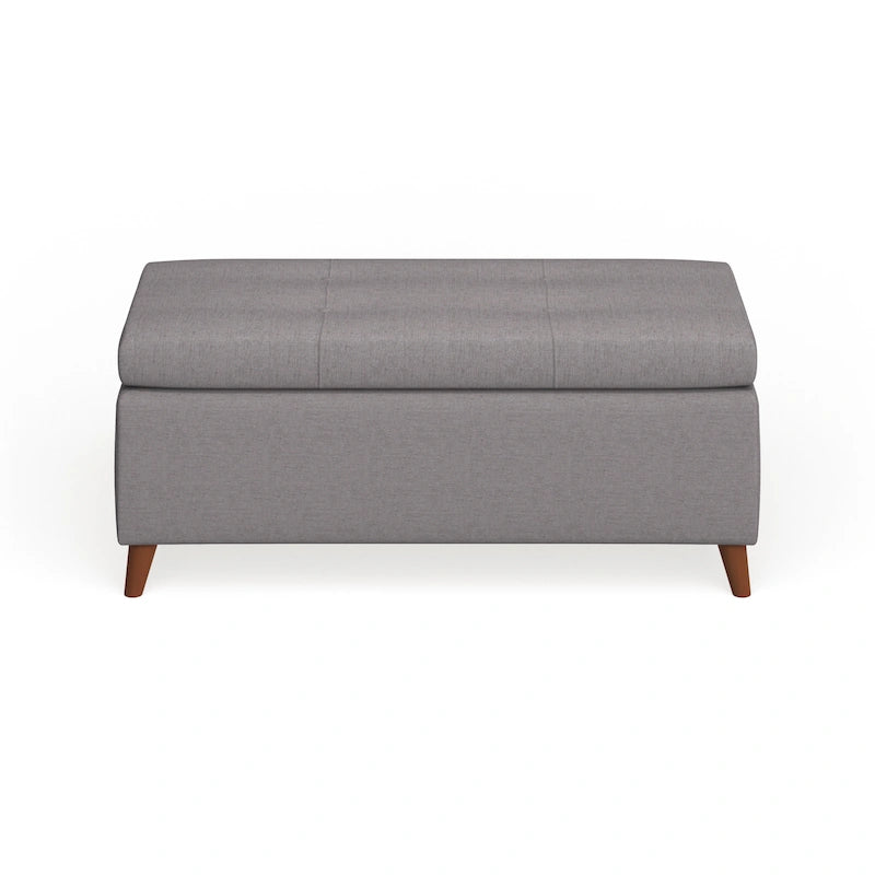 Mid-Century Fabric Storage Ottoman Bench with Biscuit Tufting