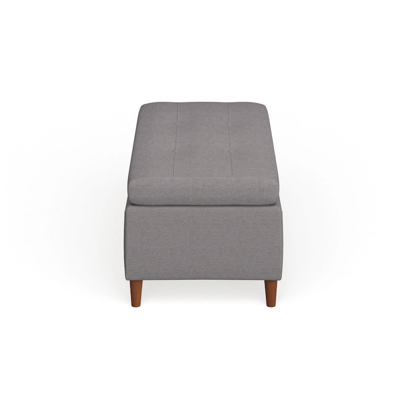 Mid-Century Fabric Storage Ottoman Bench with Biscuit Tufting