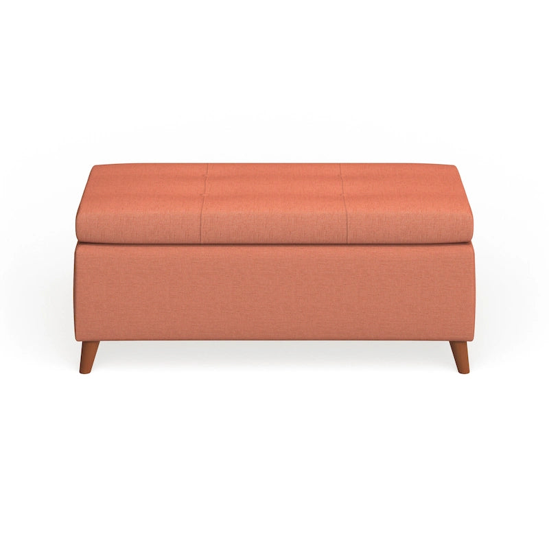 Mid-Century Fabric Storage Ottoman Bench with Biscuit Tufting