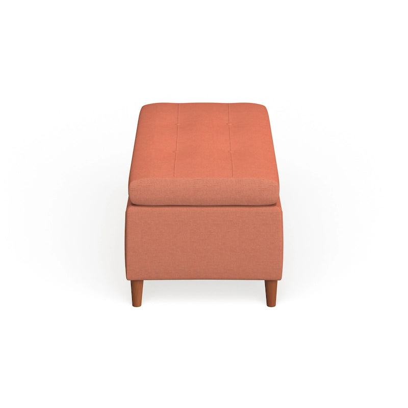 Mid-Century Fabric Storage Ottoman Bench with Biscuit Tufting