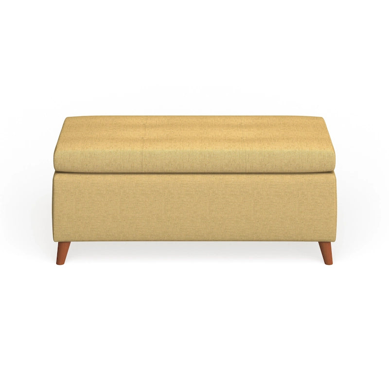 Mid-Century Fabric Storage Ottoman Bench with Biscuit Tufting