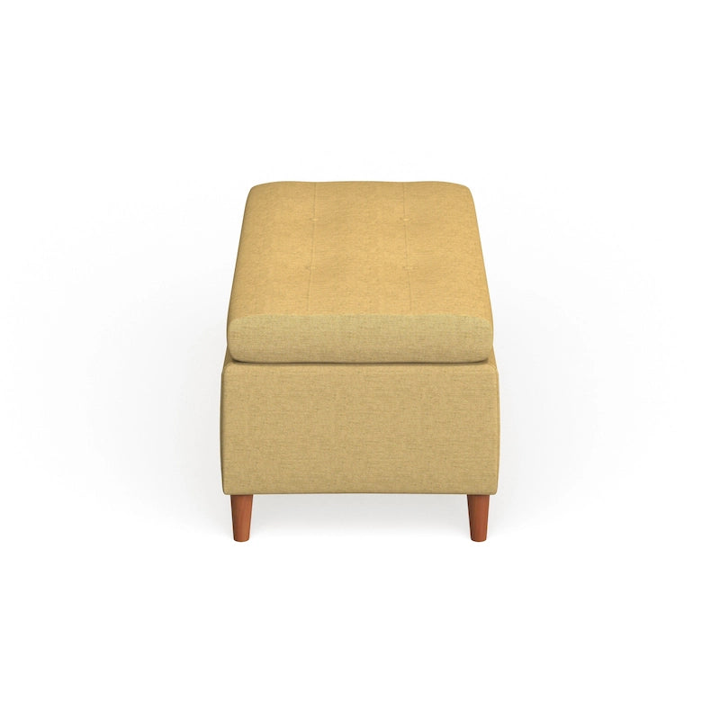 Mid-Century Fabric Storage Ottoman Bench with Biscuit Tufting
