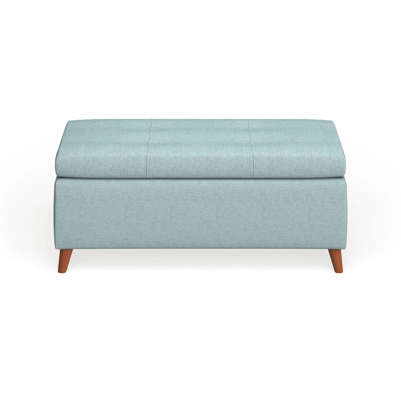 Mid-Century Fabric Storage Ottoman Bench with Biscuit Tufting