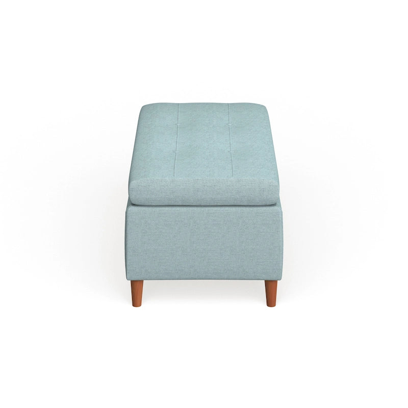 Mid-Century Fabric Storage Ottoman Bench with Biscuit Tufting