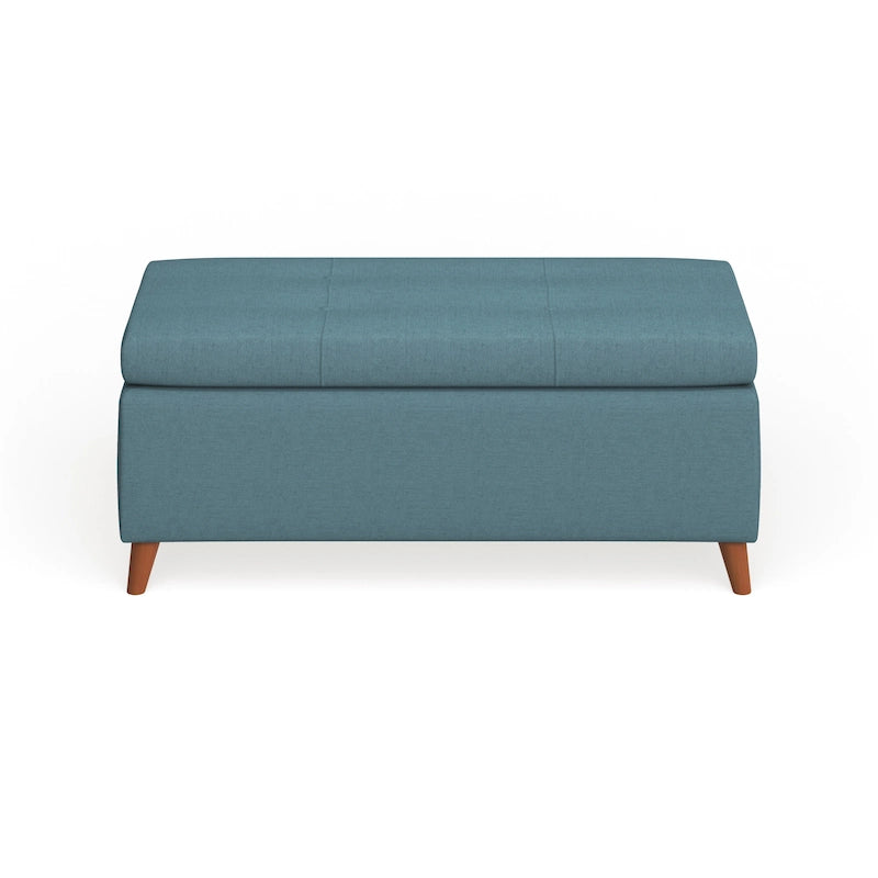 Mid-Century Fabric Storage Ottoman Bench with Biscuit Tufting